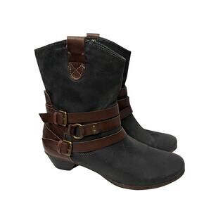 Pikolinos Boots Womens Size 8 Brujas Black Brown Leather Side Zip Ankle 38